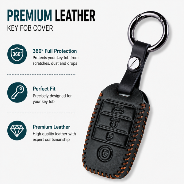 JVCV® Soft Handmade Leather Key Cover Compatible with Kia Sonet Seltos Carens 4 Button Smart Key