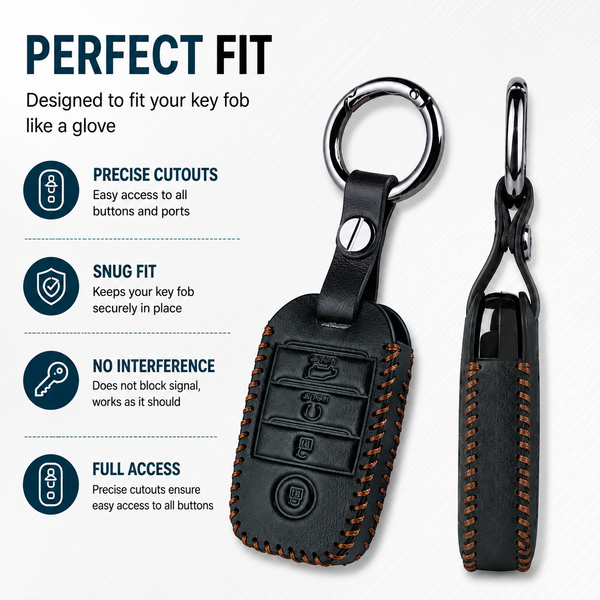 JVCV® Soft Handmade Leather Key Cover Compatible with Kia Sonet Seltos Carens 4 Button Smart Key