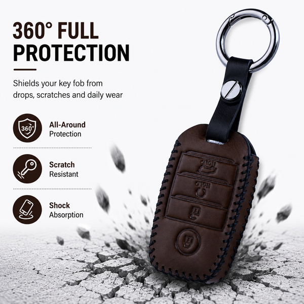 JVCV® Soft Handmade Leather Key Cover Compatible with Kia Sonet Seltos Carens 4 Button Smart Key