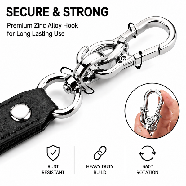 JVCV® Braided Leather & Alloy Keychain – Horseshoe‑Buckle Universal Organizer with Efficient Screw D‑Ring & Zinc‑Alloy Hook (Men & Women)