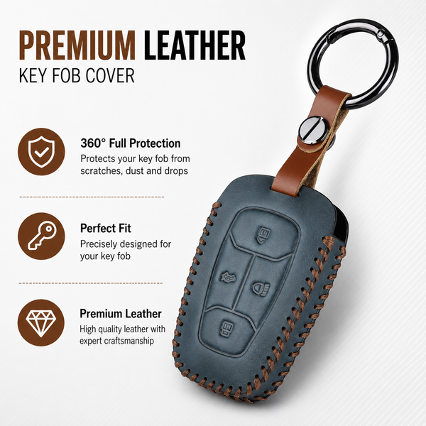 JVCV® Handmade Leather Key Cover – Premium Protective Case – Compatible with Tata Nexon, Harrier, Tiago EV, Altroz, Tigor, Safari, Nexon EV, Punch & Punch EV – 4 Button Smart Key