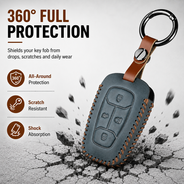 JVCV® Handmade Leather Key Cover – Premium Protective Case – Compatible with Tata Nexon, Harrier, Tiago EV, Altroz, Tigor, Safari, Nexon EV, Punch & Punch EV – 4 Button Smart Key