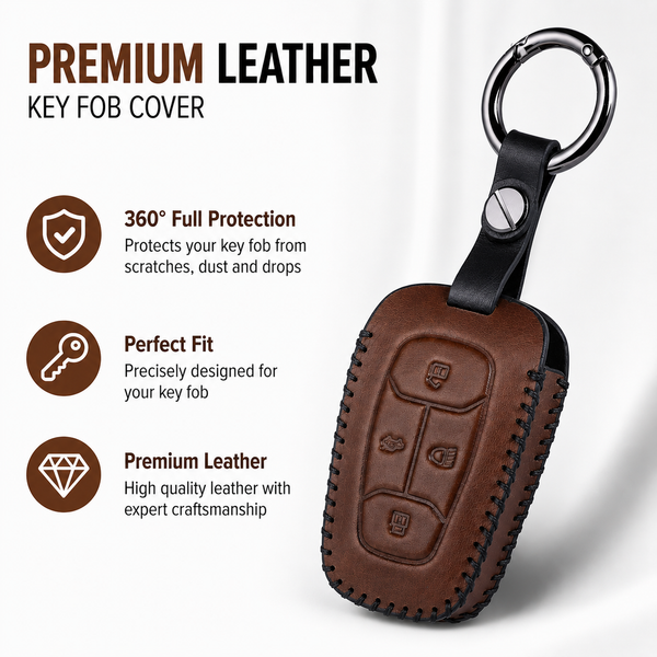 JVCV® Handmade Leather Key Cover – Premium Protective Case – Compatible with Tata Nexon, Harrier, Tiago EV, Altroz, Tigor, Safari, Nexon EV, Punch & Punch EV – 4 Button Smart Key