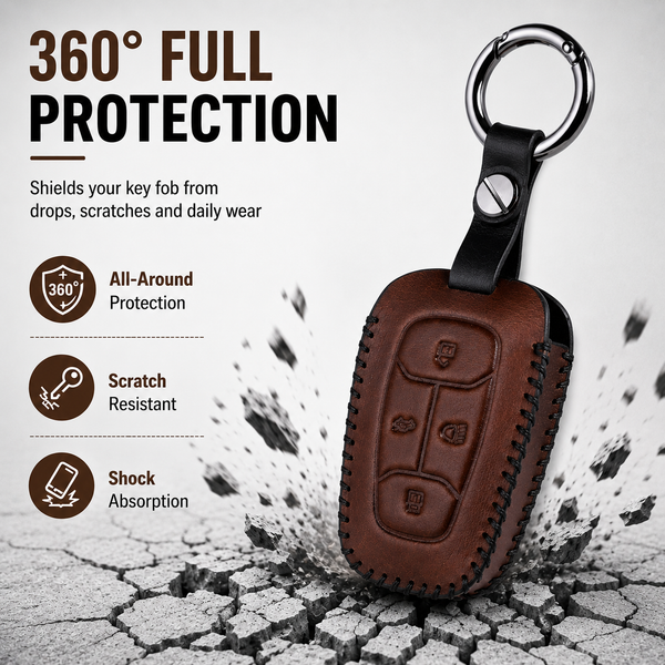 JVCV® Handmade Leather Key Cover – Premium Protective Case – Compatible with Tata Nexon, Harrier, Tiago EV, Altroz, Tigor, Safari, Nexon EV, Punch & Punch EV – 4 Button Smart Key