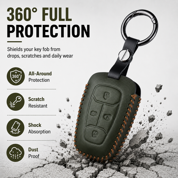 JVCV® Handmade Leather Key Cover – Premium Protective Case – Compatible with Tata Nexon, Harrier, Tiago EV, Altroz, Tigor, Safari, Nexon EV, Punch & Punch EV – 4 Button Smart Key