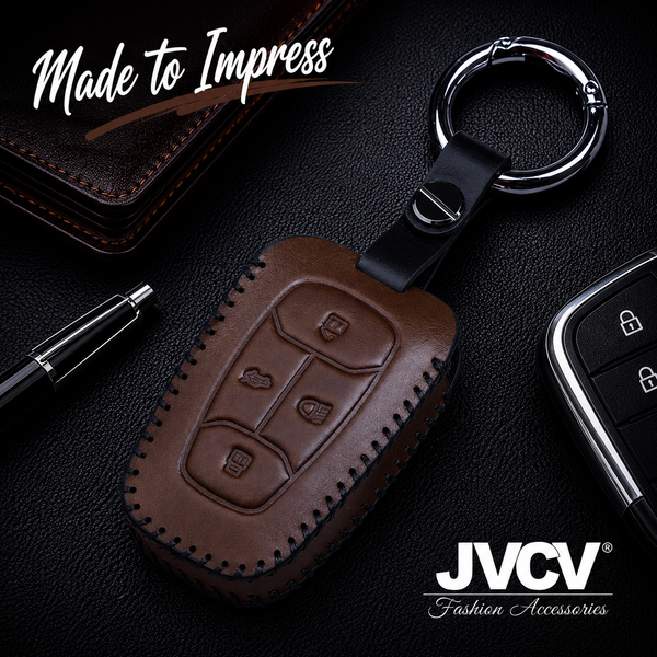 JVCV® Handmade Leather Key Cover – Premium Protective Case – Compatible with Tata Nexon, Harrier, Tiago EV, Altroz, Tigor, Safari, Nexon EV, Punch & Punch EV – 4 Button Smart Key