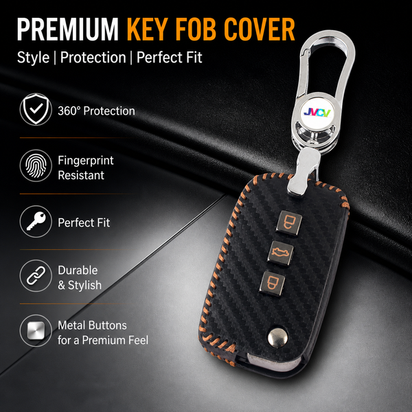 JVCV® Handmade Carbon-Fiber Pattern Leather Key Cover – Skoda Folding Keys