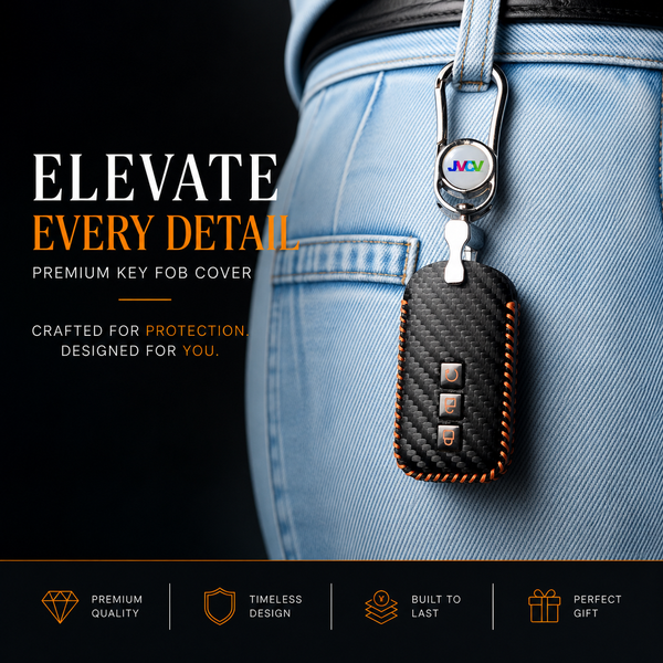 JVCV® Handmade Carbon-Fiber Pattern Leather Key Cover with keychain for Honda Cars - Includes Premium Keychain