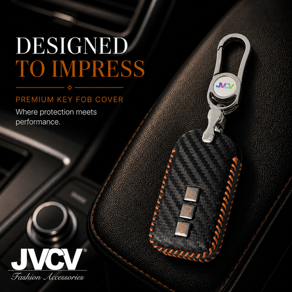 JVCV® Handmade Carbon-Fiber Pattern Leather Key Cover with keychain for Honda Cars - Includes Premium Keychain