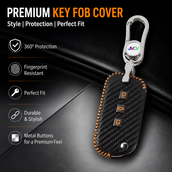 Carbon Fiber Leather Car Key Cover for Mahindra XUV 700, 3XO, Thar, Marazzo, Bolero, Scorpio, Scorpio N, XUV 300, XUV 400 EV, Thar Roxx - Premium PU Case with Keychain