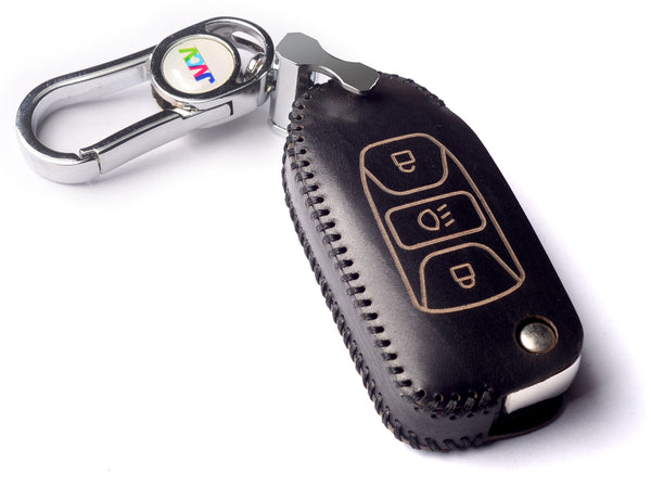 JVCV® Handmade Leather Car Key Cover – Compatible with Tata Curvv, Tiago, Tigor, Punch, Hexa, Nexon, Zest, Bolt, Safari Storme – Flip Key