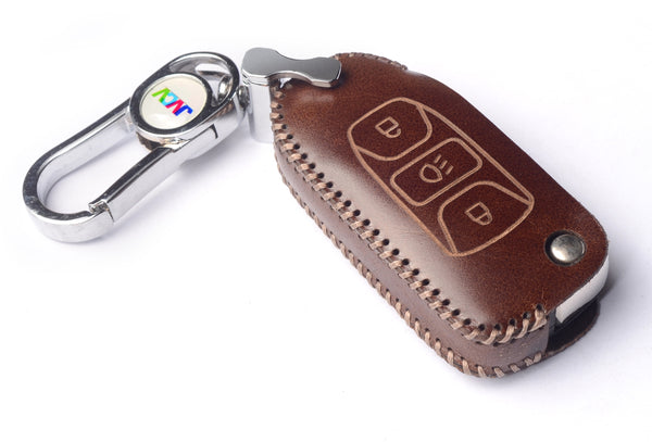 JVCV® Handmade Leather Car Key Cover – Compatible with Tata Curvv, Tiago, Tigor, Punch, Hexa, Nexon, Zest, Bolt, Safari Storme – Flip Key