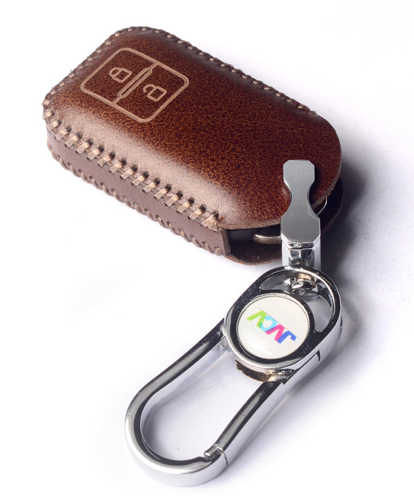 JVCV® Car Styling Soft Handmade Leather Key Cover Compatible with Suzuki Jimny, Fronx, Grand Vitara, BALENO, XL6, Swift, ERTIGA, DZIRE, Urban Cruiser, Glanza, Hyryder (2 Button Smart Key, Brown)