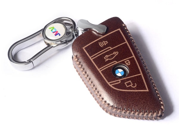 JVCV® Handmade Leather Car Key Cover – Compatible with BMW 2, 3, 5, 6, 7 Series, X1, X2, X3, X5, X6 – Blade Smart Key