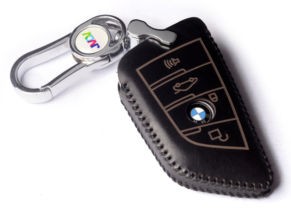 JVCV® Handmade Leather Car Key Cover – Compatible with BMW 2, 3, 5, 6, 7 Series, X1, X2, X3, X5, X6 – Blade Smart Key