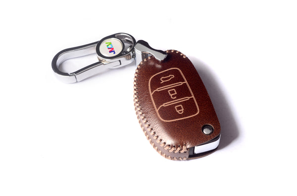 JVCV® Handmade Leather Key Cover for Hyundai 3-Button Flip Keys – Compatible with Creta, Venue, Exter, Grand i10 Nios, Xcent & More