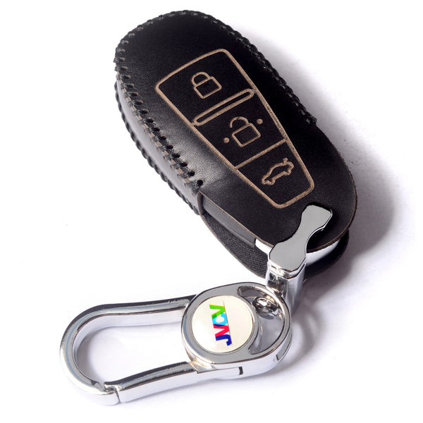 JVCV® Soft Handmade Leather Car Key Cover Compatible with Maruti Suzuki Baleno Ciaz Vitara Brezza S Cross Swift Ignis, Toyota Urban Cruiser Smart Key with Keychain-3B Push Button Start Car Key.