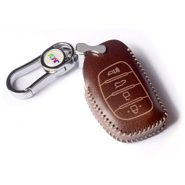 JVCV Car Styling Soft Handmade Leather Key Cover Compatible with Hyundai Alcazar Creta, i20 2021, Venue, Tucson, Elantra,i20 N Line 2021