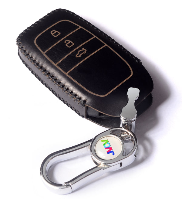 JVCV® Soft Handmade Leather Key Cover Compatible with Toyota 3‑Button Smart Key | Premium Leather & Matching Keychain | Elegant Scratch‑Resistant Protection