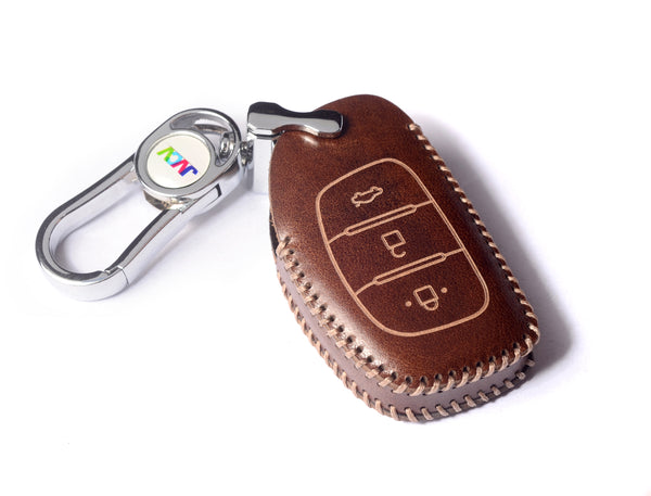 JVCV® Car Styling Soft Handmade Leather Key Cover Compatible with Hyundai 3 Button Smart Key