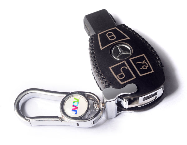 JVCV® Handmade Leather Car Key Cover – Compatible with Mercedes-Benz 3 Button Smart Key
