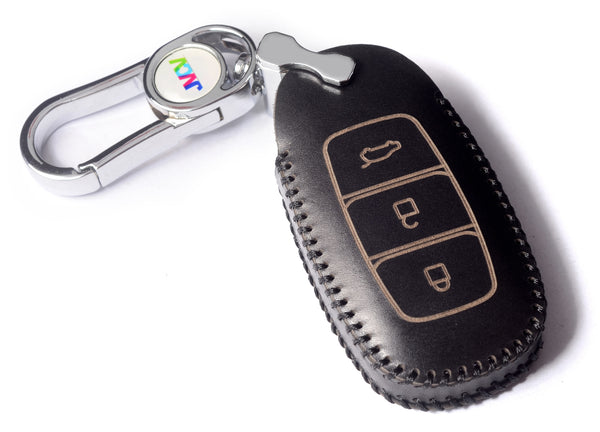 JVCV® Handmade Leather Car Key Cover – Compatible with Hyundai Verna 3 Button Smart Key