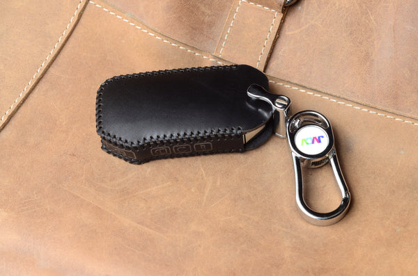 JVCV Car Styling Soft Handmade Leather Key Cover Compatible with Kia Seltos 2023 onwards Facelift HTX Carens X Line Sonet Facelift 4 Button Smart Key.