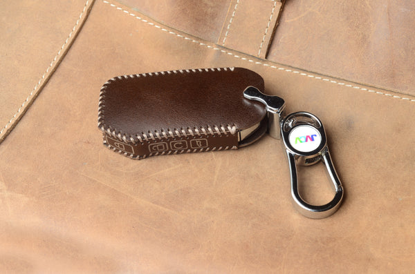 JVCV Car Styling Soft Handmade Leather Key Cover Compatible with Kia Seltos 2023 onwards Facelift HTX Carens X Line Sonet Facelift 4 Button Smart Key.