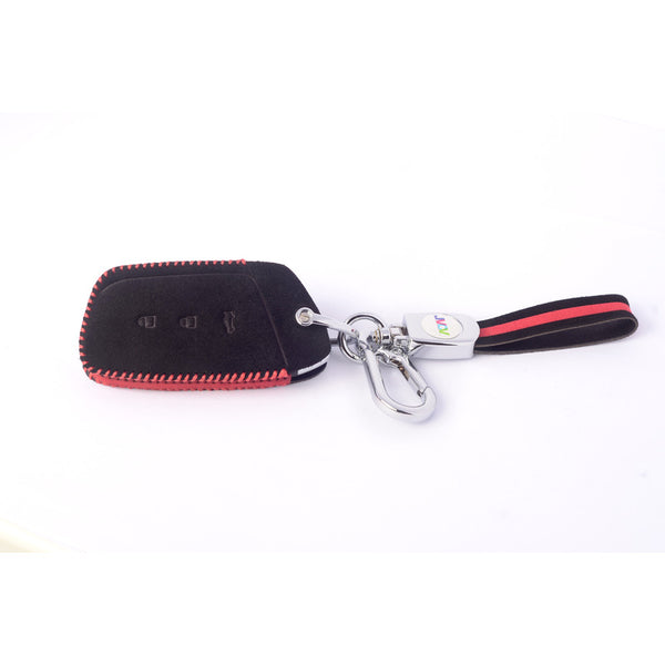 JVCV® Suede Leather Key Cover for MG Hector, Hector Plus & Windsor EV – Premium Smart Key Protection with Keychain Loop