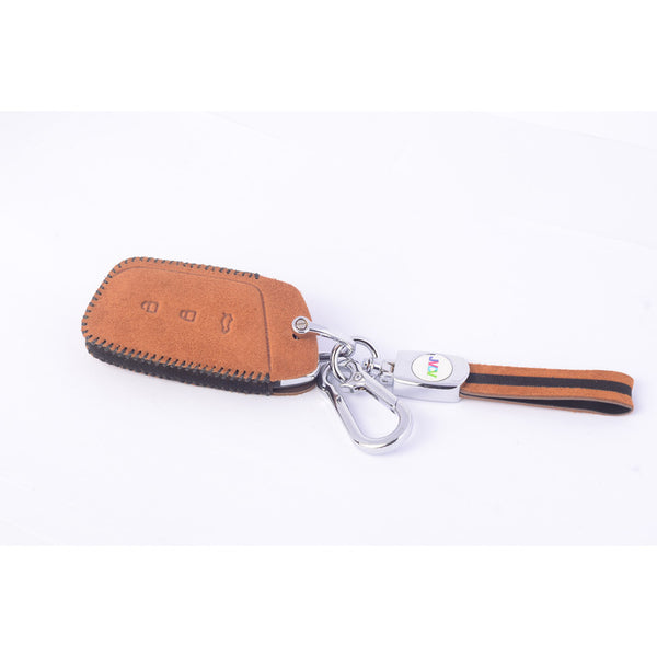 JVCV® Suede Leather Key Cover for MG Hector, Hector Plus & Windsor EV – Premium Smart Key Protection with Keychain Loop
