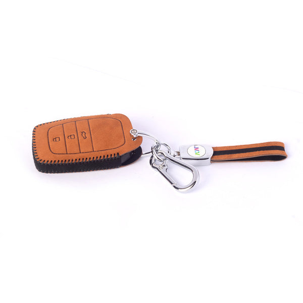 JVCV® Suede Leather Key Cover for Toyota Smart Keys – Compatible with Fortuner, Legender, Innova Crysta, HyCross, Hilux, Land Cruiser (2B/3B)