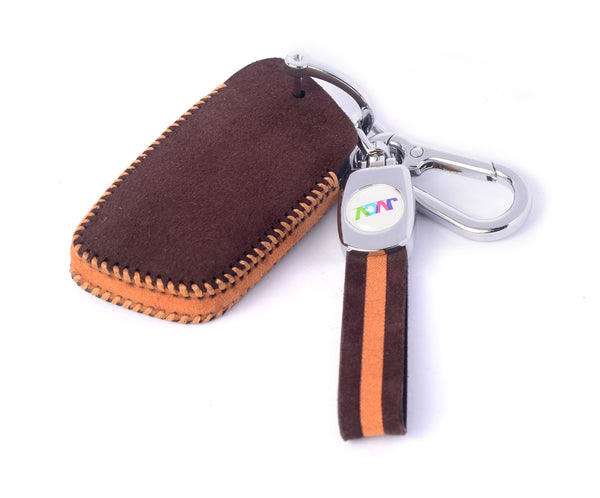 JVCV® Suede Leather Key Cover for MG Hector, Hector Plus & Windsor EV – Premium Smart Key Protection with Keychain Loop