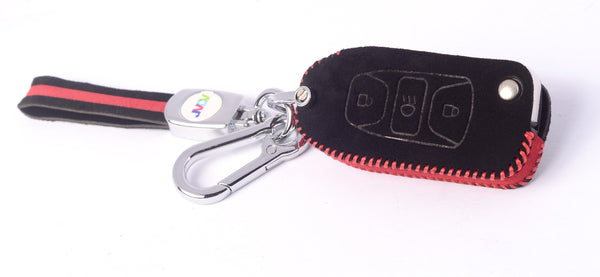 JVCV® Suede Leather Key Cover for Tata Flip Keys – Compatible with Curvv, Tiago, Tigor, Punch, Nexon, Hexa, Safari & More