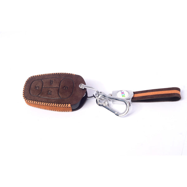 JVCV® Suede Leather Key Cover for Tata 4-Button Smart Keys – Compatible with Nexon, Harrier, Tiago EV, Safari, Altroz, Punch & More