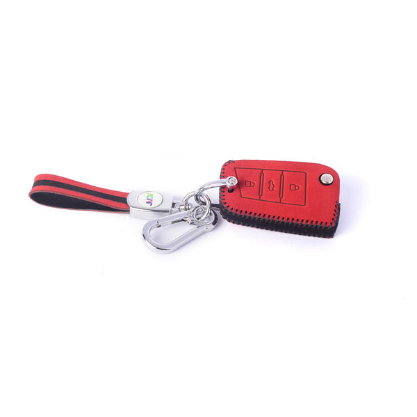 JVCV® Suede Leather Key Cover for Skoda & VW Folding Keys – Premium Protector for Kushaq, Slavia, Virtus, Octavia, Tiguan & More