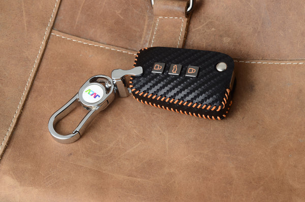 JVCV® Handmade Carbon-Fiber Pattern Leather Key Cover – Skoda Folding Keys