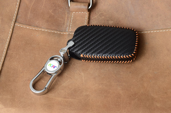 Carbon Fiber Leather Car Key Cover for Toyota Fortuner, Hilux, Innova Crysta, Fortuner Legender, Innova HyCross, Land Cruiser Smart Keys - Premium PU Case with Keychain