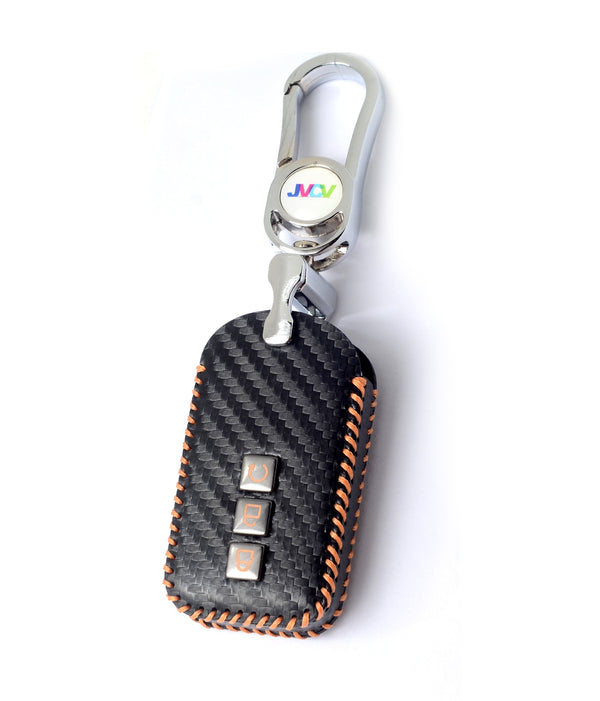 JVCV® Handmade Carbon-Fiber Pattern Leather Key Cover with keychain for Honda Cars - Includes Premium Keychain