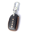 JVCV® Handmade Carbon-Fiber Pattern Leather Key Cover – Hyundai 4‑Button Smart Key (with Keychain)