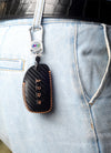 JVCV® Handmade Carbon-Fiber Pattern Leather Key Cover – Hyundai 4‑Button Smart Key (with Keychain)