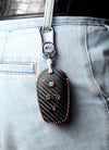 Carbon Fiber Leather Car Key Cover for Tata Nexon, Harrier, Safari, Punch, Altroz, Tiago smart keys– Premium PU Case with Keychain