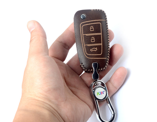 JVCV® Handmade Leather Key Cover for Hyundai i20, Verna, Kona – Premium Styling for 3-Button Flip Keys (2018 Onwards)