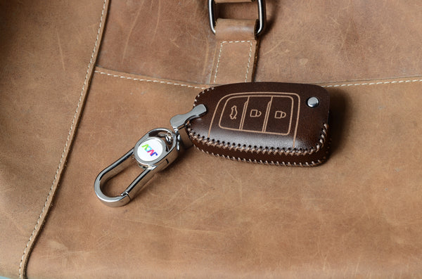 JVCV® Handmade Leather Key Cover for Hyundai i20, Verna, Kona – Premium Styling for 3-Button Flip Keys (2018 Onwards)
