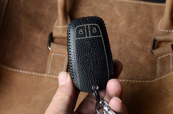 JVCV® Soft Handmade Lychee Pattern Leather Key Cover Compatible with Isuzu Smart Key (Brown)