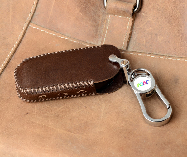 JVCV® Handmade Leather Car Key Cover with Keychain | Premium Smart Key Protector Compatible with BMW 2023 New 7 Series 740i 760i X1 X5 X7 XM IX I7 Smart Key