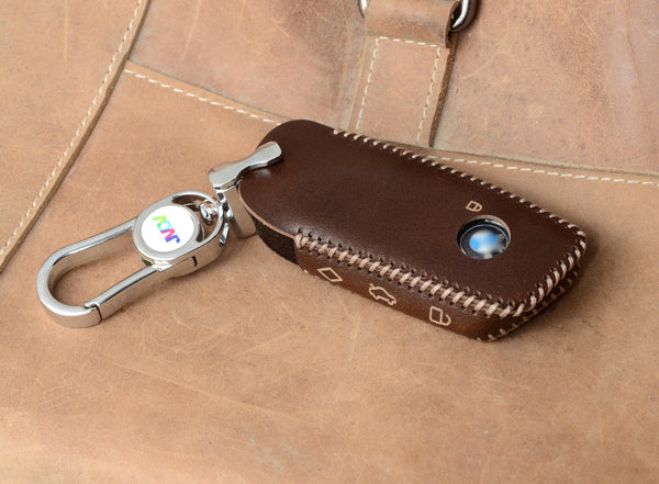 JVCV® Handmade Leather Car Key Cover with Keychain | Premium Smart Key Protector Compatible with BMW 2023 New 7 Series 740i 760i X1 X5 X7 XM IX I7 Smart Key