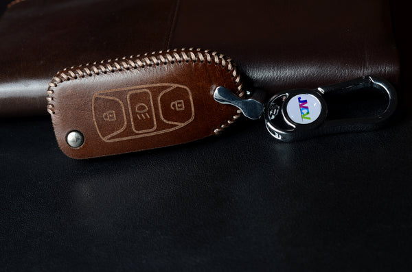 JVCV® Handmade Leather Car Key Cover – Compatible with Tata Curvv, Tiago, Tigor, Punch, Hexa, Nexon, Zest, Bolt, Safari Storme – Flip Key