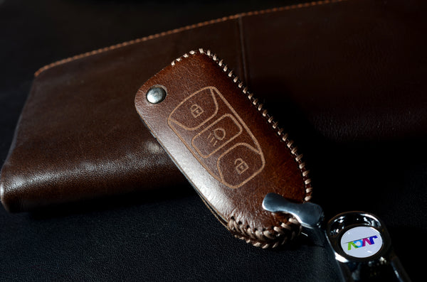 JVCV® Handmade Leather Car Key Cover – Compatible with Tata Curvv, Tiago, Tigor, Punch, Hexa, Nexon, Zest, Bolt, Safari Storme – Flip Key