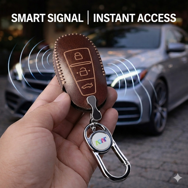 JVCV® Soft Handmade Leather Car Key Cover Compatible with Maruti Suzuki Baleno Ciaz Vitara Brezza S Cross Swift Ignis, Toyota Urban Cruiser Smart Key with Keychain-3B Push Button Start Car Key.