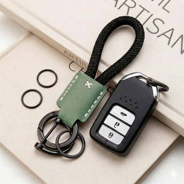 JVCV® Premium Braided Keychain with Leather Accent – Durable Car Key Holder Loop | Stylish Everyday Carry Keyring